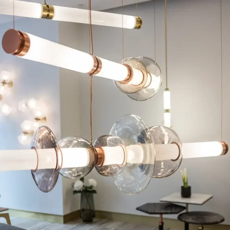 Italian Flute Linear Tube Glass Chandelier
