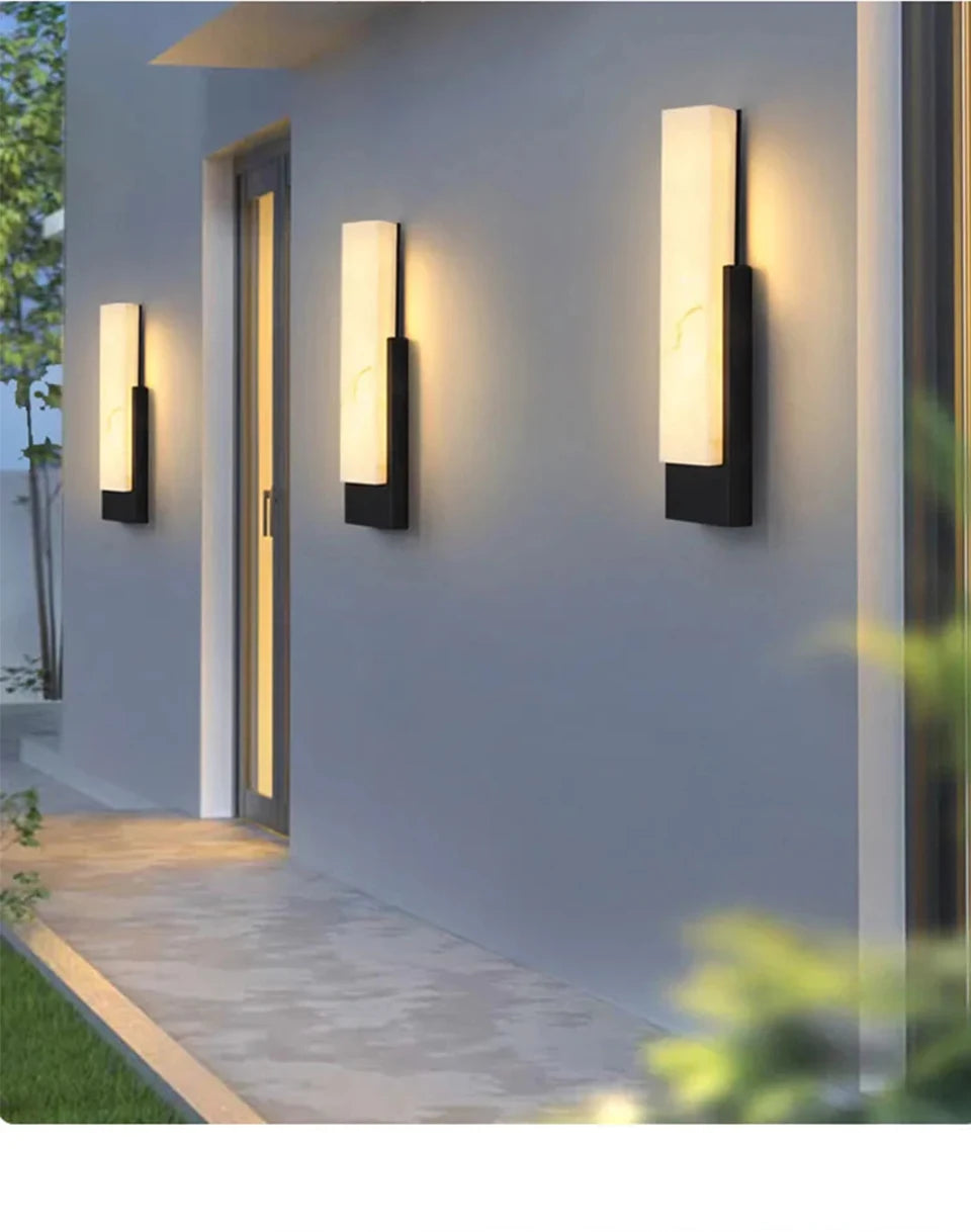 Outdoor Minimalist Alabaster LED Wall Sconce, Waterproof