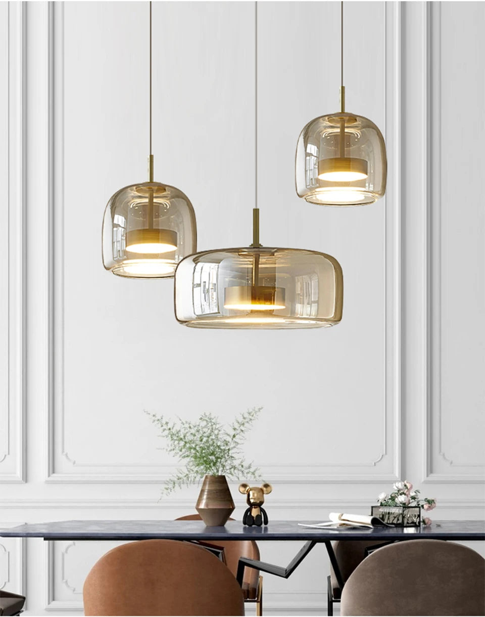 Nordic Designer Amber Glass LED Pendant light for Kitchen