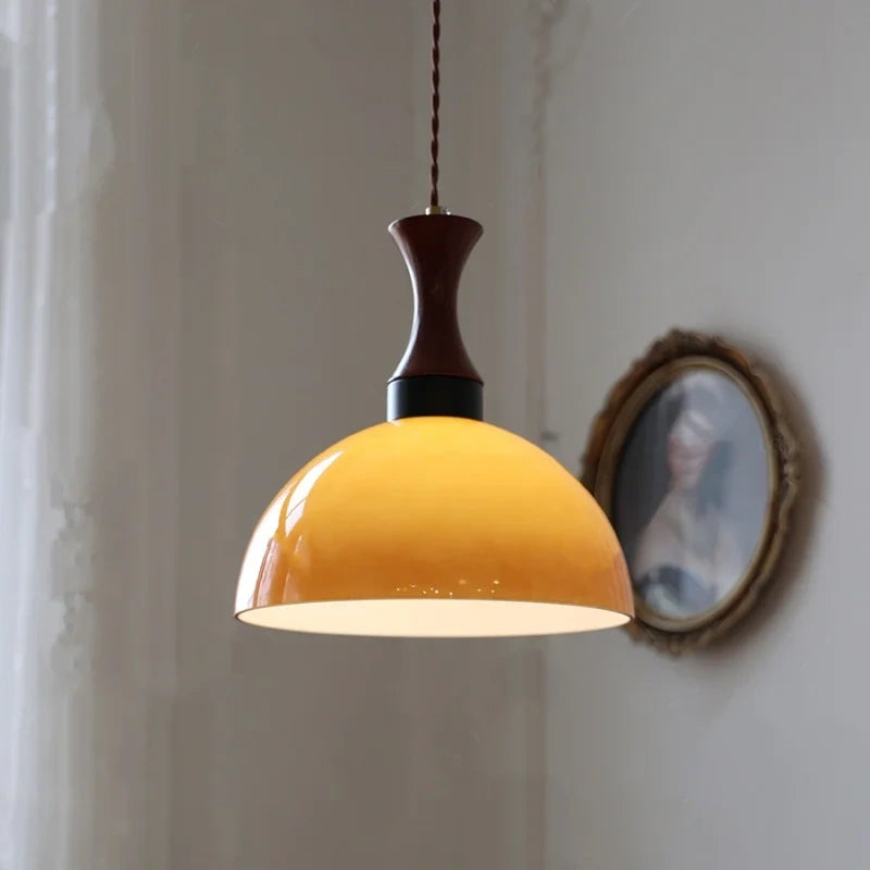Sorrel Amber Glass & Wood Pendant Light