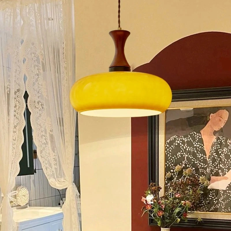 Sorrel Amber Glass & Wood Pendant Light