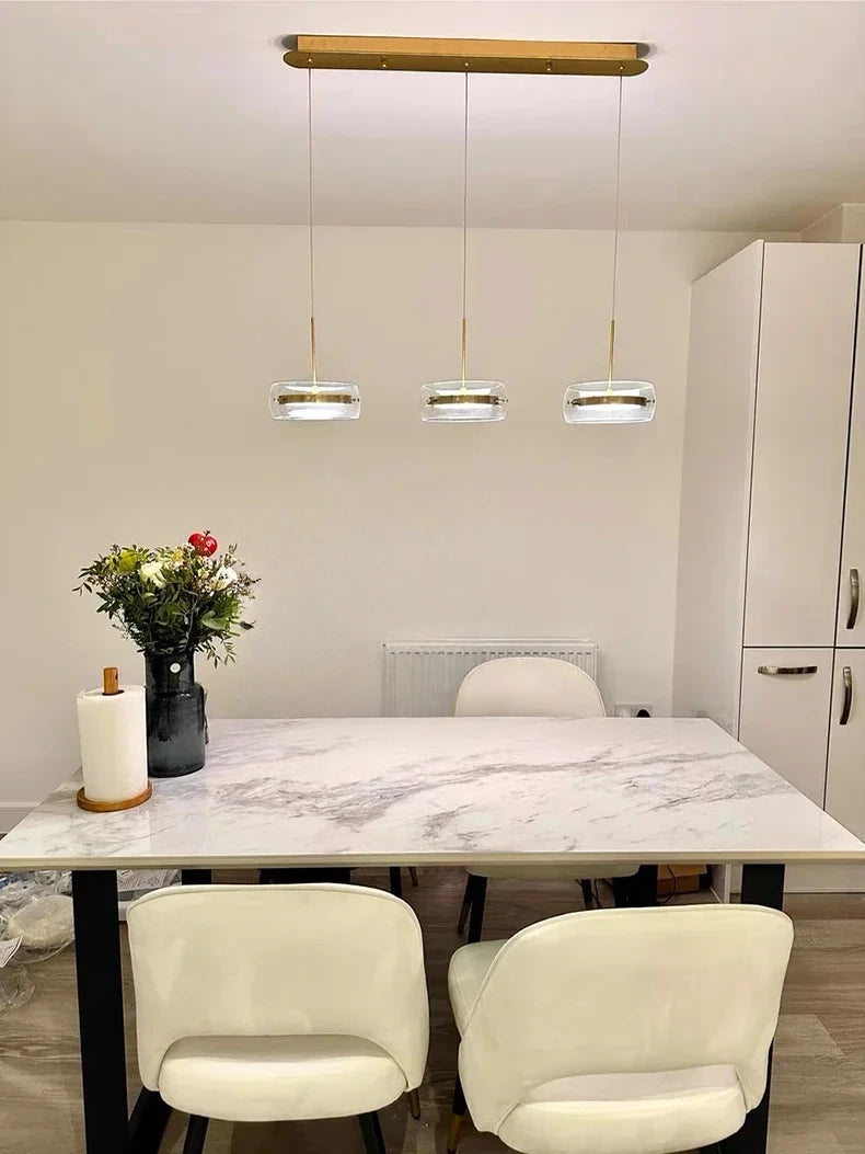 Liora Drum Glass LED Kitchen Island Pendant Light