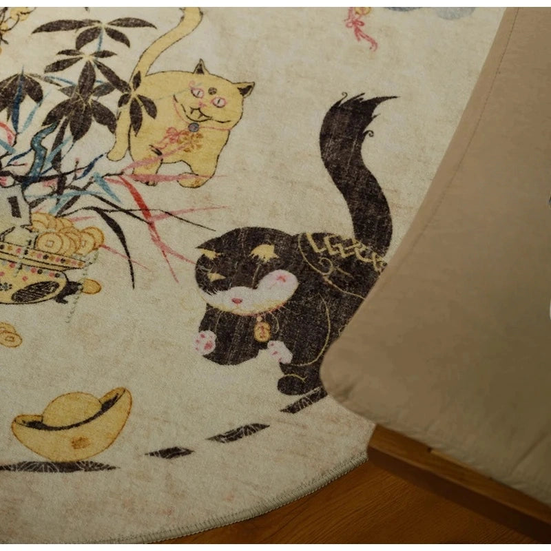 Artistic Chinoiserie Inspired Round Decorative Rug 120x120cm