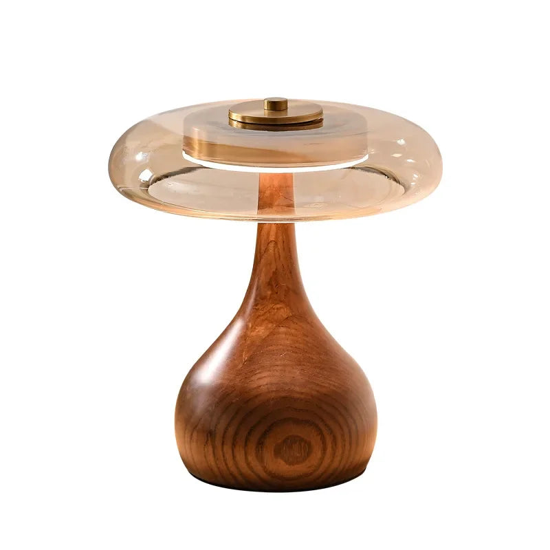 Japanese Zen Wood and Glass Table Lamp
