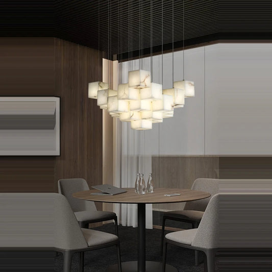 Dolomite Cluster Alabaster Cube Chandelier, Modular