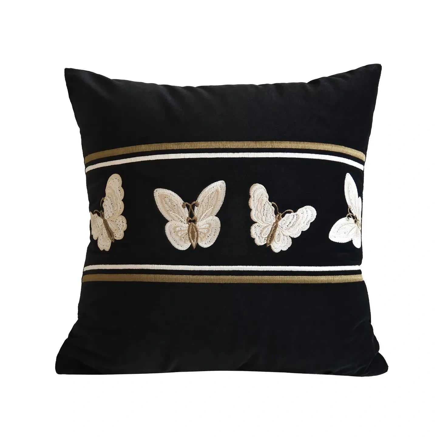 Black Velvet Cushion Cover With Butterfly Embroidery