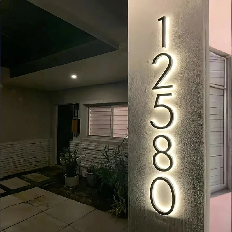 Modern Residential LED House Number Light, Outdoor & Waterproof