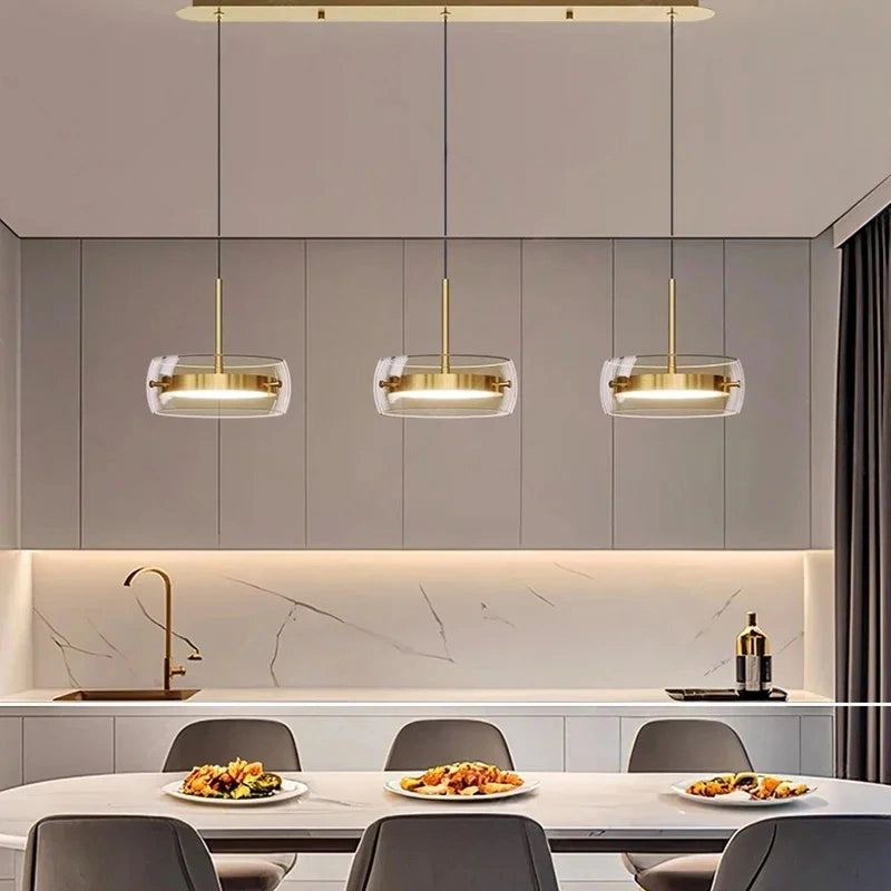 Liora Drum Glass LED Kitchen Island Pendant Light