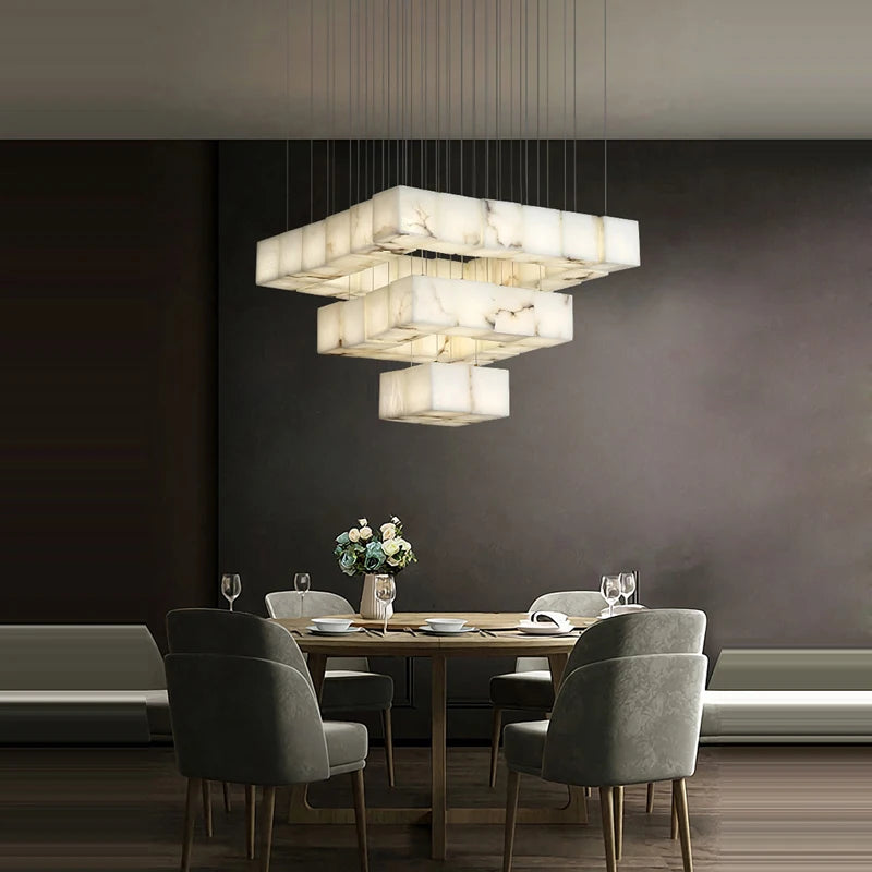 Dolomite Cluster Alabaster Cube Chandelier, Modular