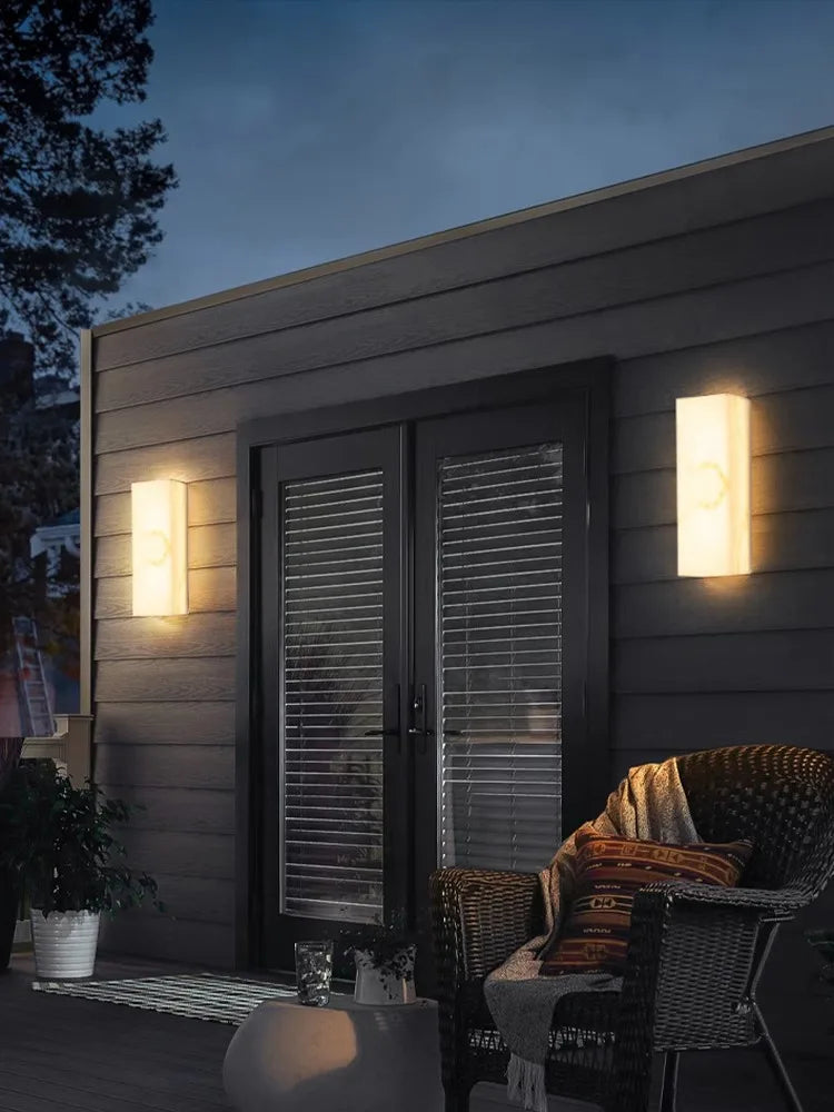 Outdoor Alabaster LED Wall Sconce, Waterproof