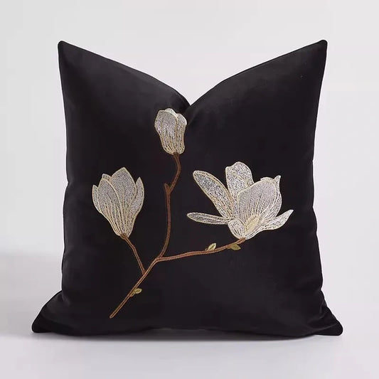 White Magnolia Floral Embroidery Throw Pillow Case