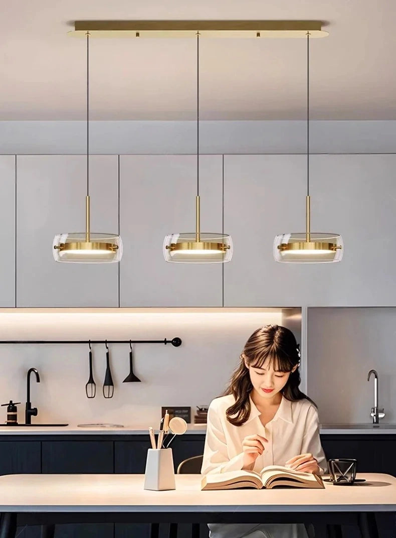 Liora Drum Glass LED Kitchen Island Pendant Light