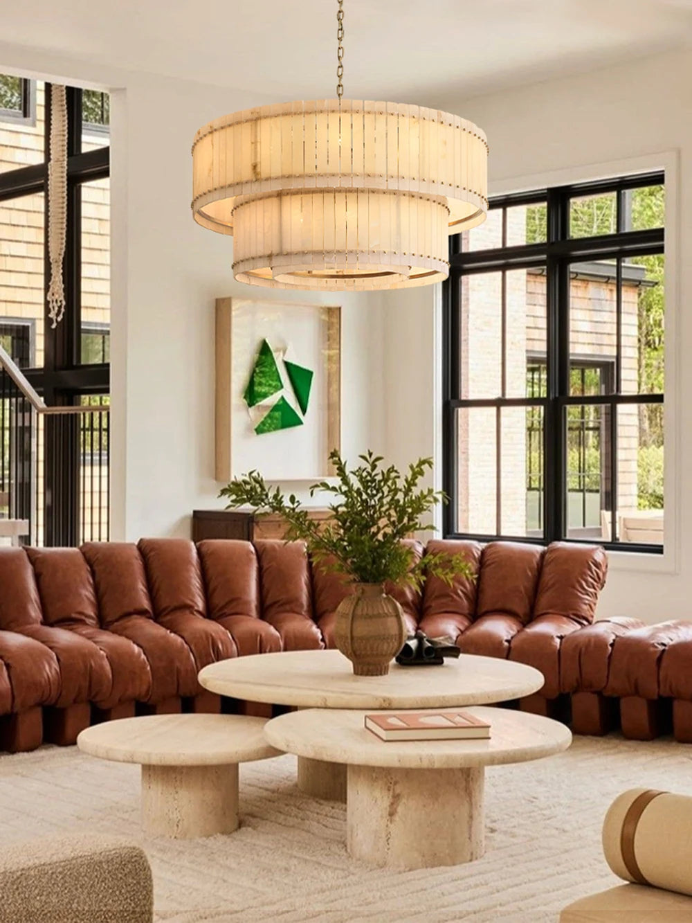 Mallory Multi-Tier Alabaster Chandelier, Dimmable