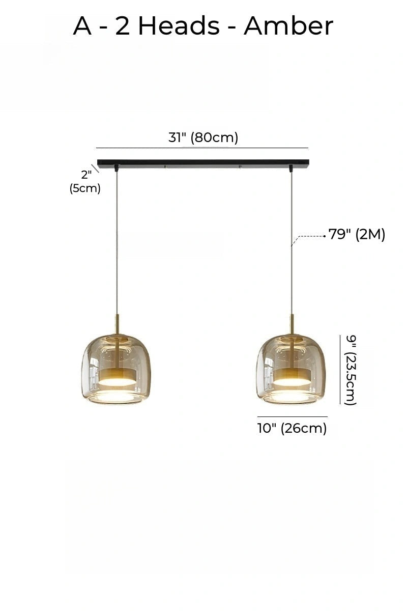Nordic Designer Amber Glass LED Pendant light for Kitchen, Dimmable