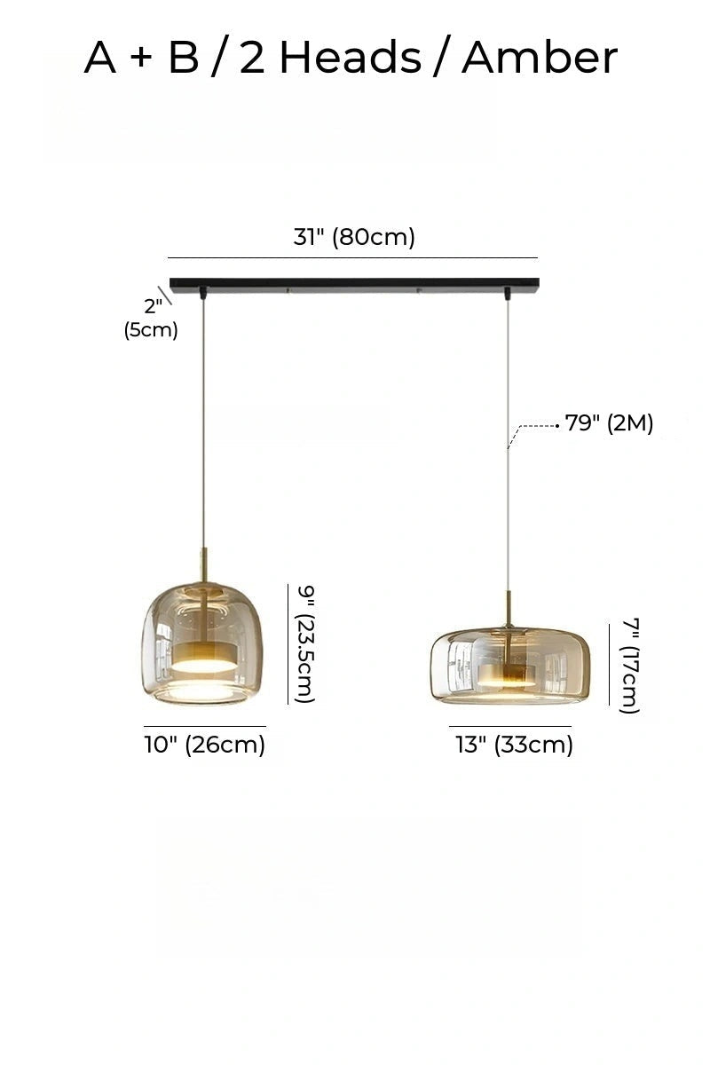 Nordic Designer Amber Glass LED Pendant light for Dinning, Dimmable