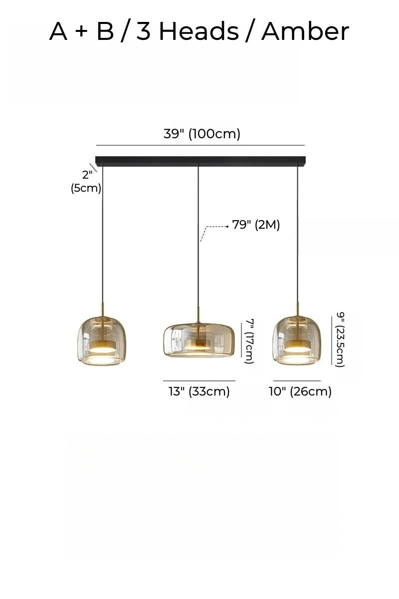 Nordic Designer Amber Glass LED Pendant light for Kitchen, Dimmable