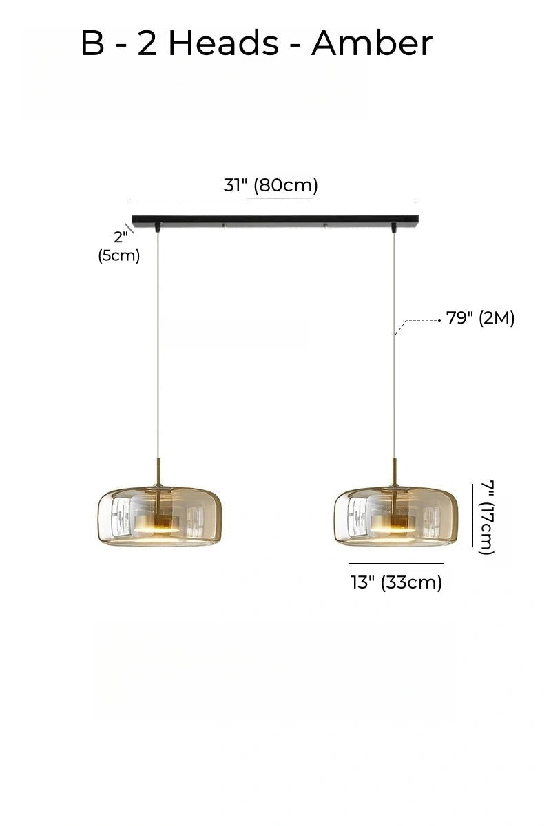 Nordic Designer Amber Glass LED Pendant light for Kitchen, Dimmable