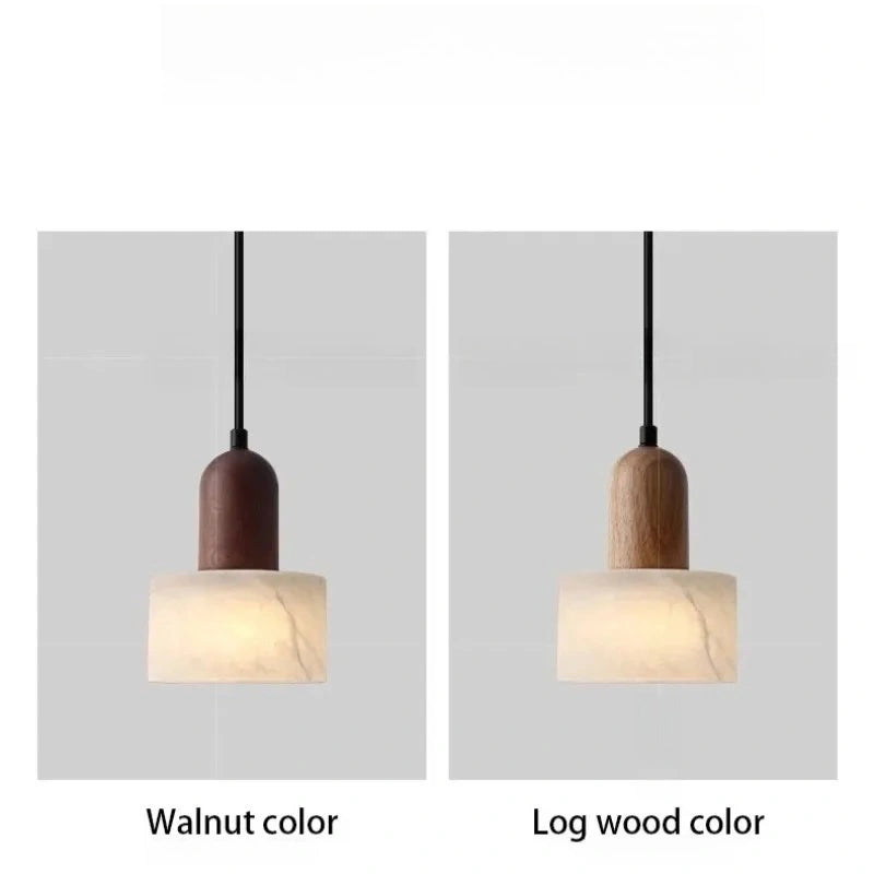 Wabi-Sabi Walnut Alabaster Pendant Light for Bedroom