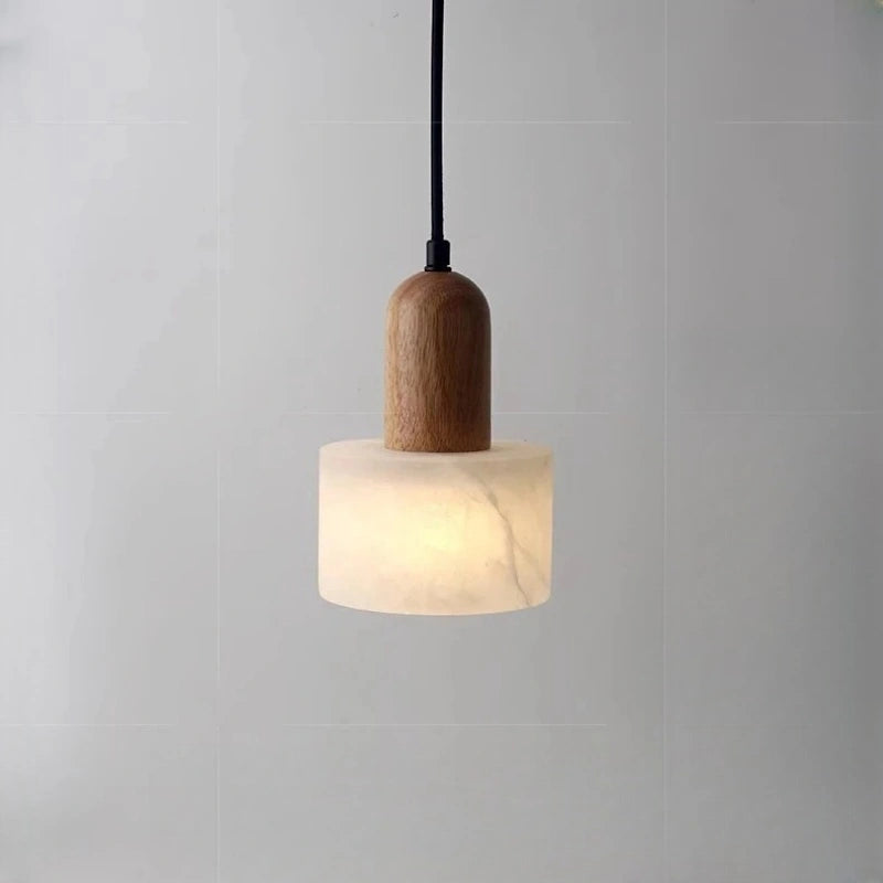 Wabi-Sabi Walnut Alabaster Pendant Light for Bedroom