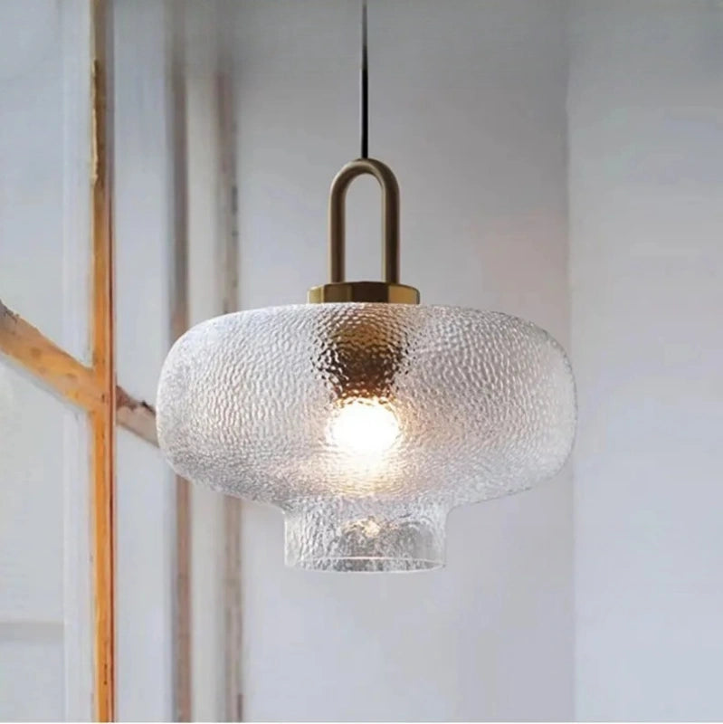 Frosted Glass Pendant Light Ripple Hanging Lamp Golden Holder Modern ...