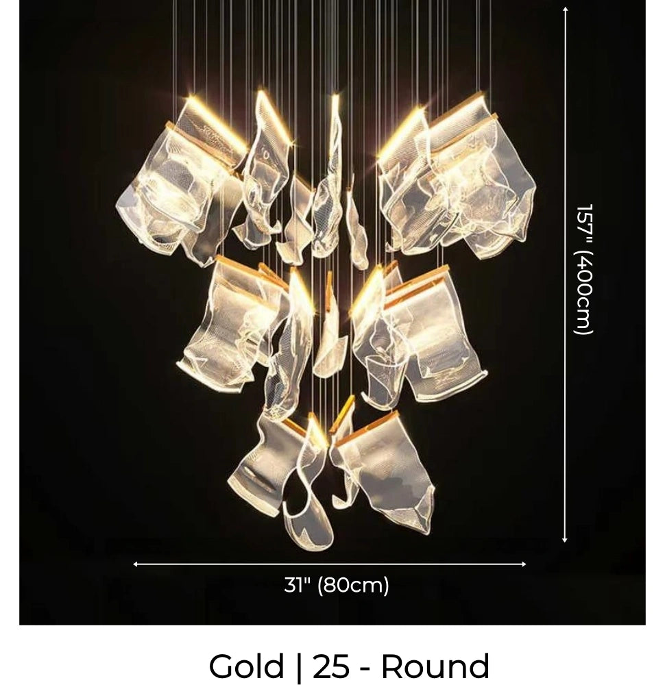 Large Clear Acrylic Flowing Wave Chandelier