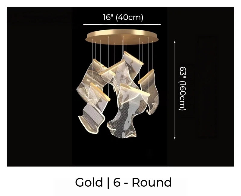 Large Clear Acrylic Flowing Wave Chandelier
