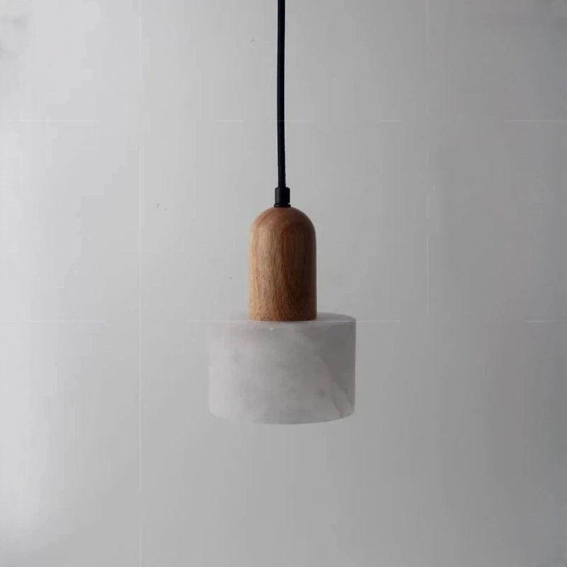 Wabi-Sabi Walnut Alabaster Pendant Light for Bedroom