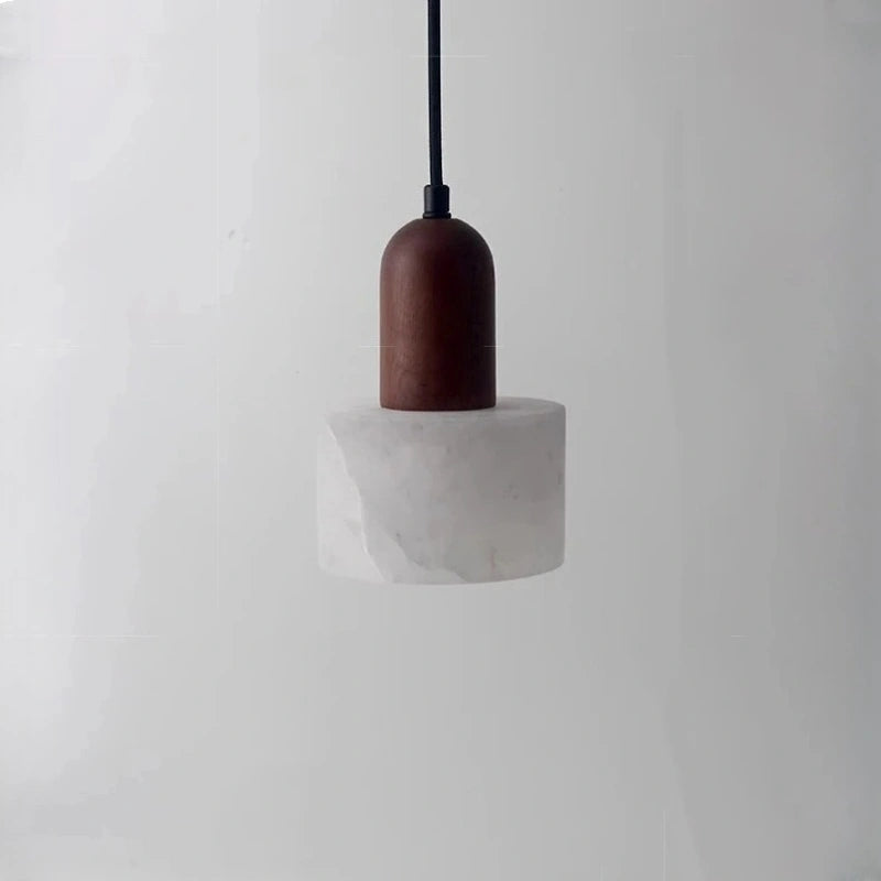Wabi-Sabi Walnut Alabaster Pendant Light for Bedroom