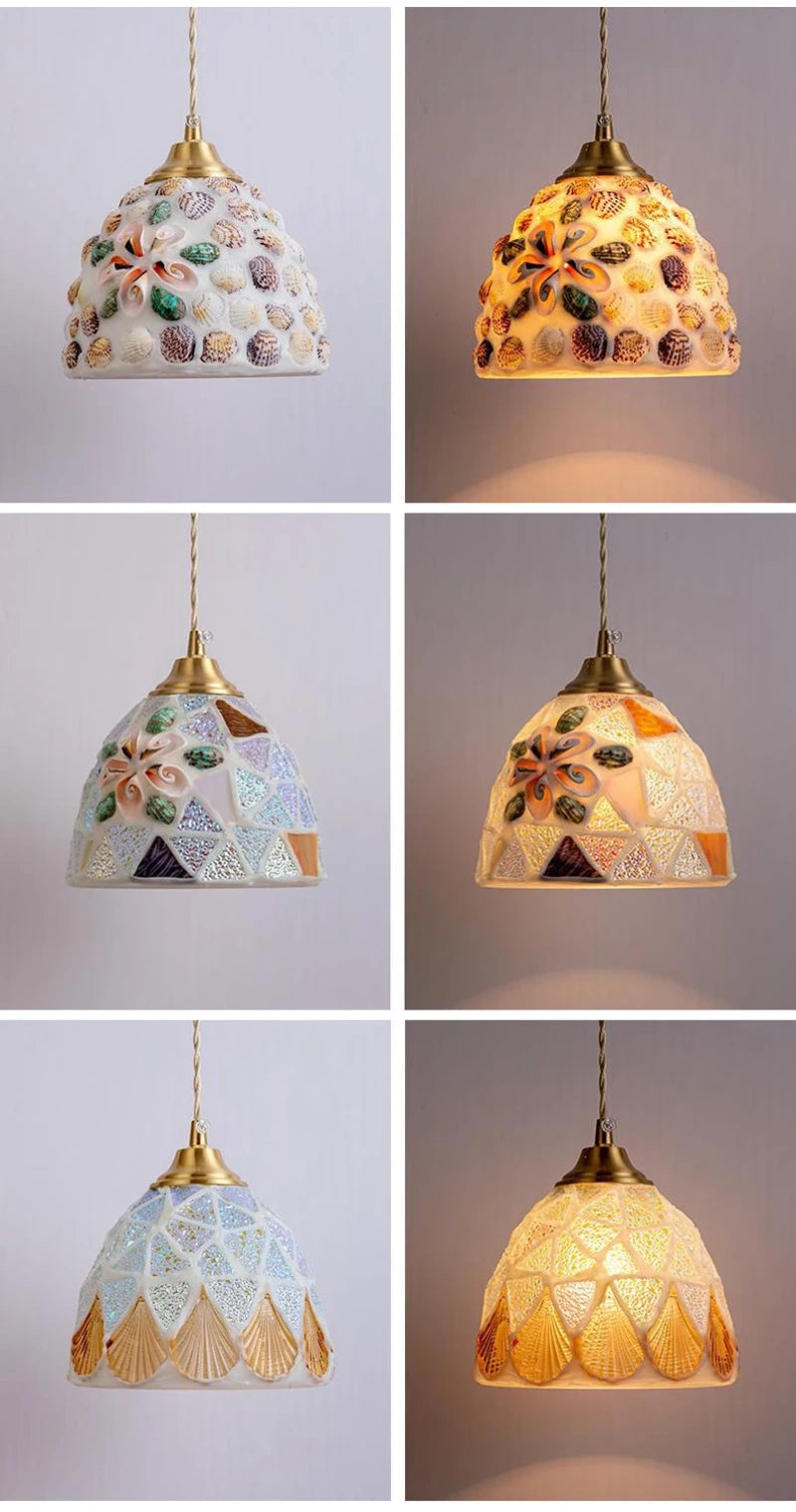 Colorful Shell Pendant Light, Coastal Boho Lighting, Natural Shell ...