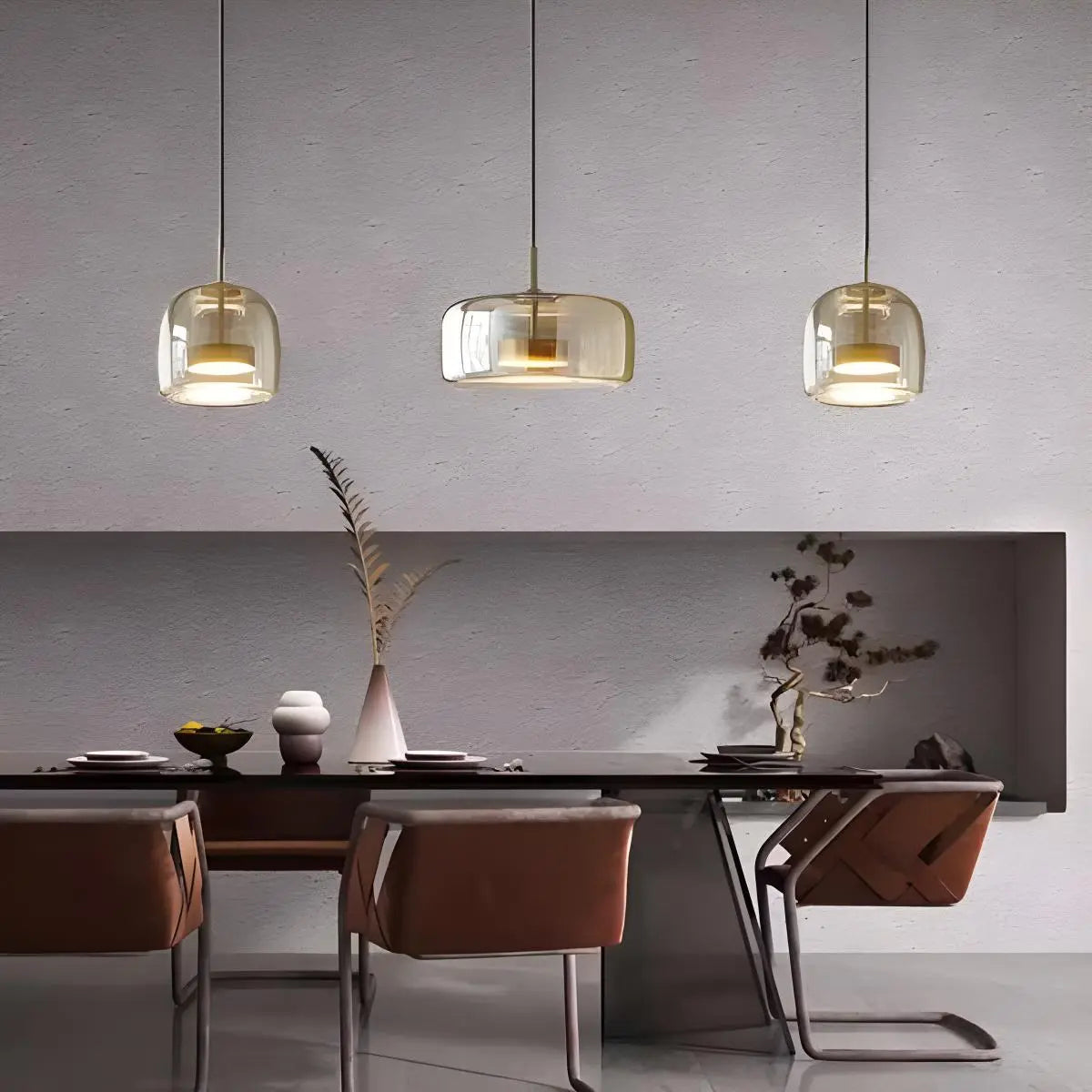 Nordic Designer Amber Glass LED Pendant light for Kitchen, Dimmable