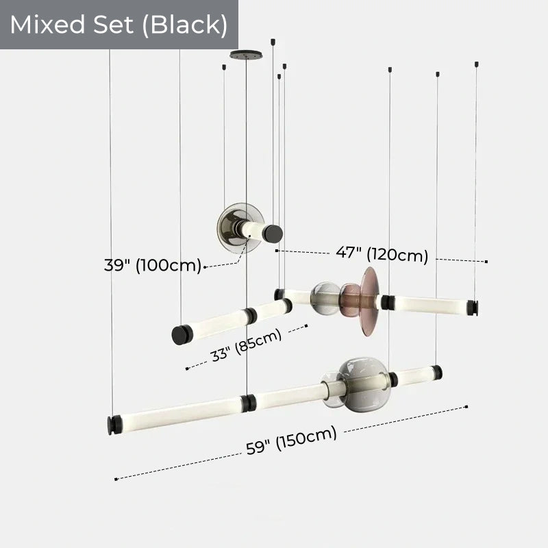 Italian Flute Linear Tube Glass Chandelier