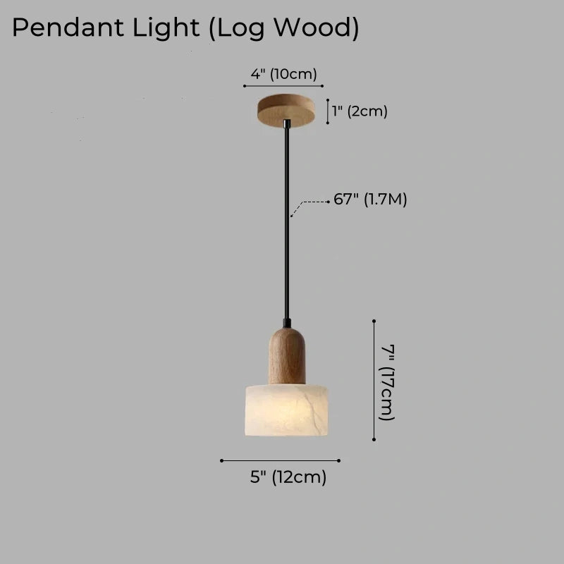Wabi-Sabi Walnut Alabaster Pendant Light for Bedroom