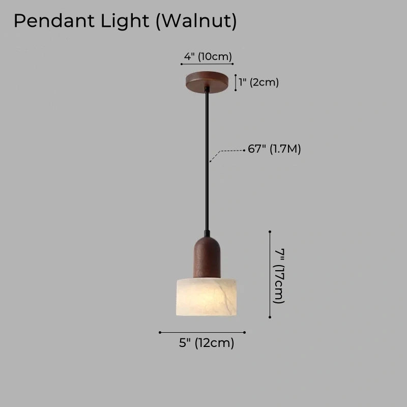 Wabi-Sabi Walnut Alabaster Pendant Light for Bedroom
