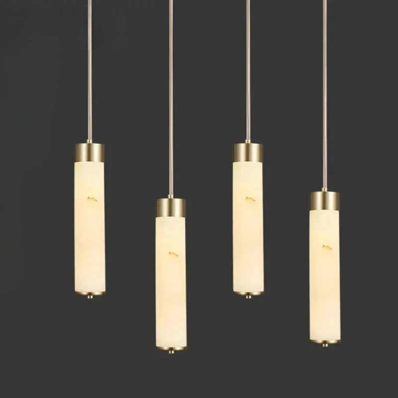 Luxury Alabaster Tube Pendant Light with Copper for Bedside