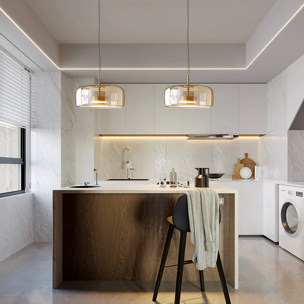 Nordic Designer Amber Glass LED Pendant light for Kitchen, Dimmable
