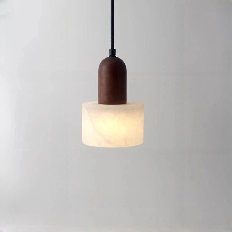 Wabi-Sabi Walnut Alabaster Pendant Light for Bedroom