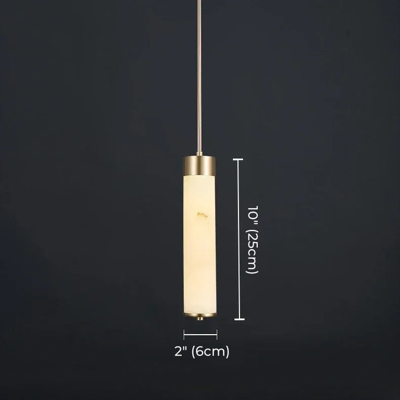 Luxury Alabaster Tube Pendant Light with Copper for Bedside