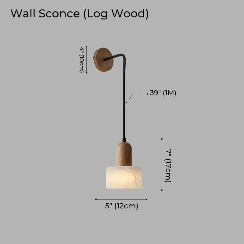 Wabi-Sabi Walnut Alabaster Pendant Light for Bedroom