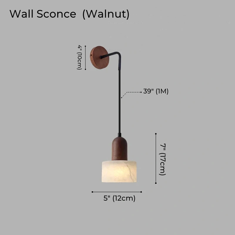 Wabi-Sabi Walnut Alabaster Pendant Light for Bedroom