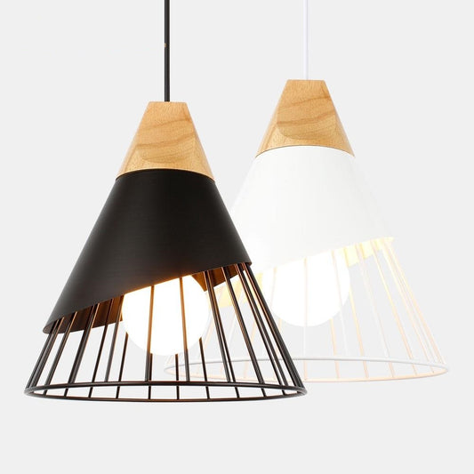 Wood Metal Cage Pendant Light