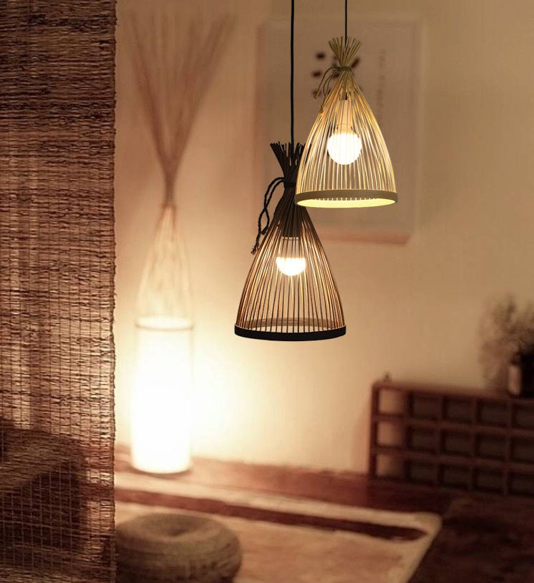 Japanese Bamboo Cone Pendant Light