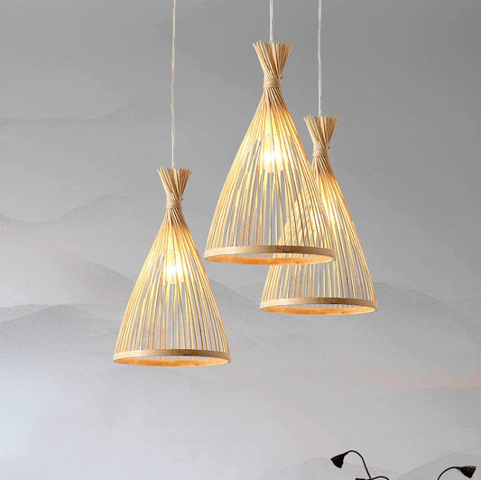 Japanese Bamboo Cone Pendant Light