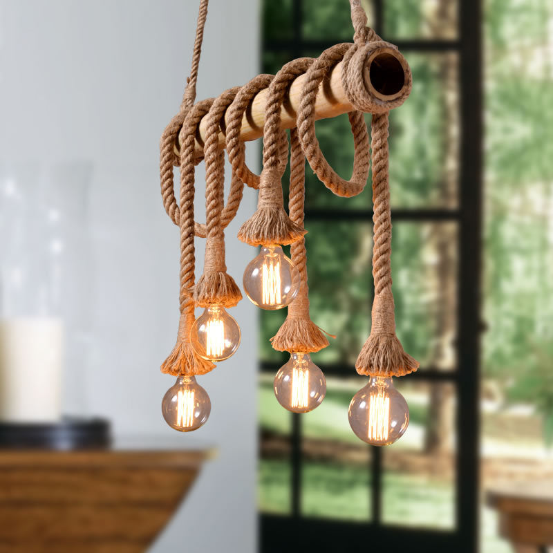 Rustic Rope Bulbs Retro Rope Light Fixture – Twisted Industrial Pendant Lamp for Loft or ...
