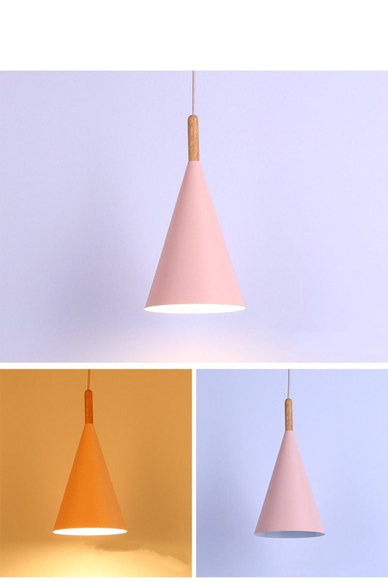 Modern Macaron Wood Metal Pendant Light
