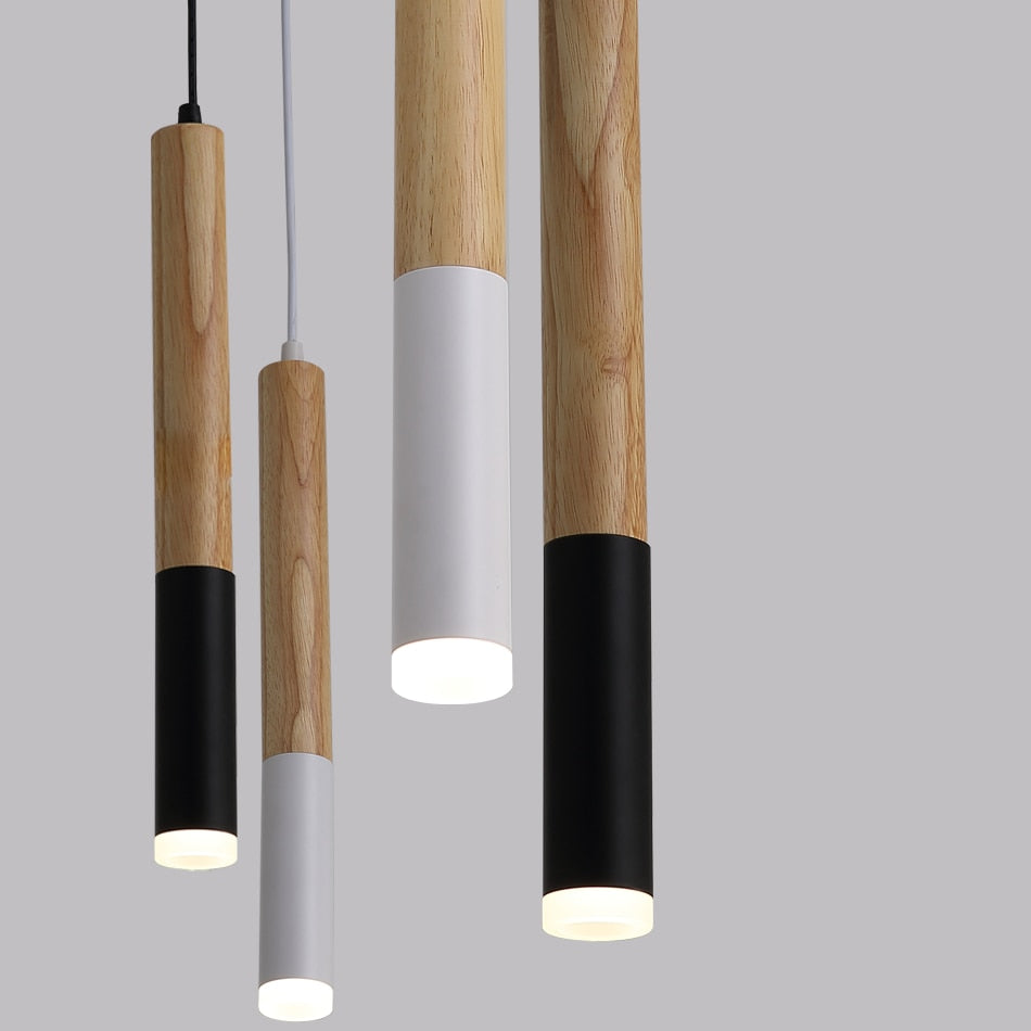 LED Cafe Long Tube Wood LED Droplight