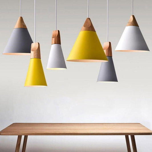 Nordic Macaron Wood Cone Pendant Light