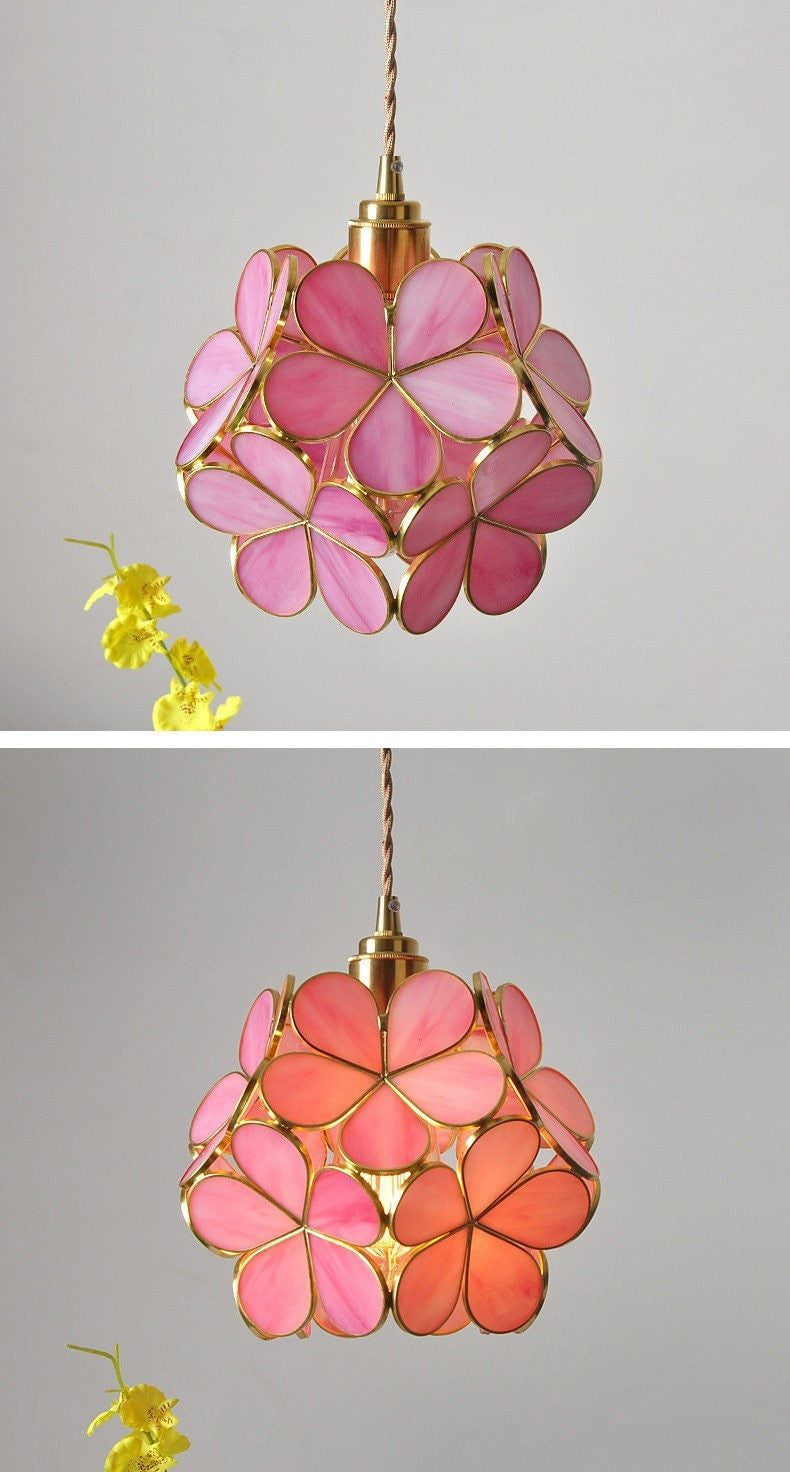 Pink Plumbago Glass Pendant Light