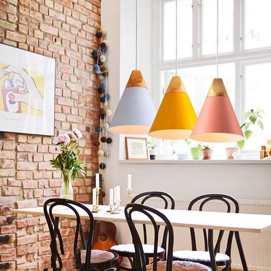 Nordic Macaron Wood Cone Pendant Light