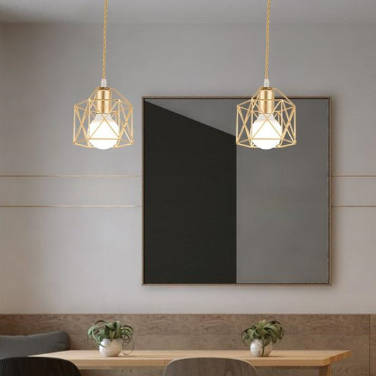Gold Cube Net Metal Pendant Light