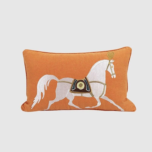 Chic Orange Horse Embroidery Pillow Case, 30x50cm